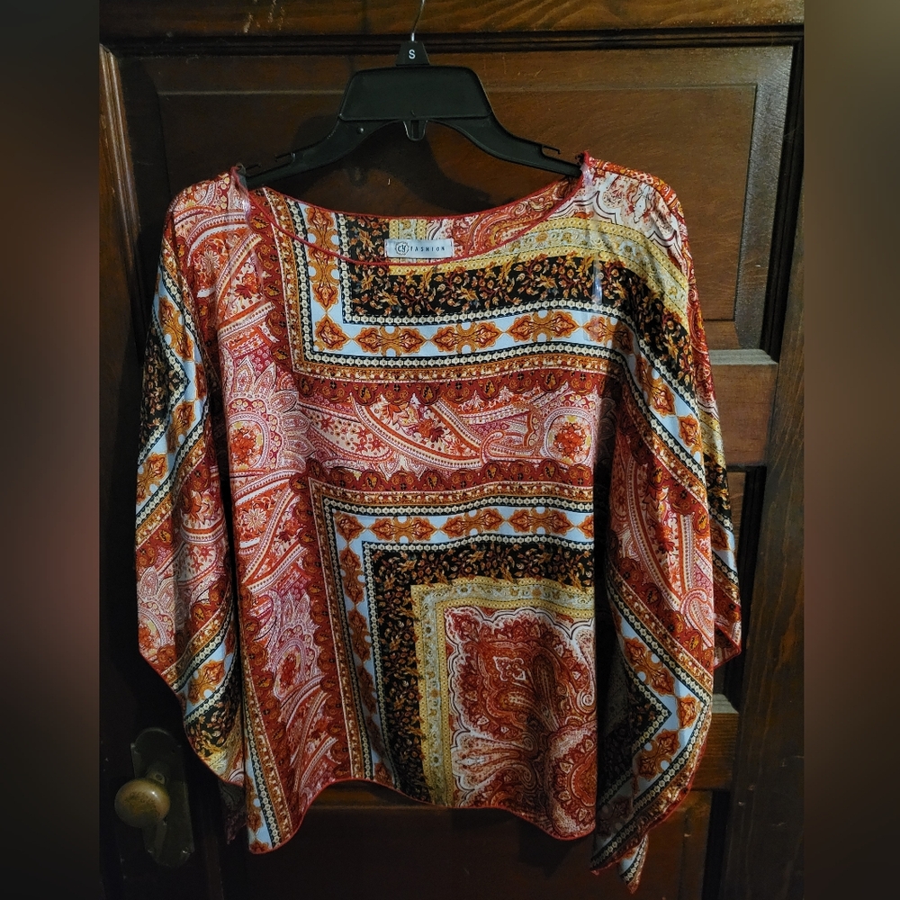 Cato Multicolor Batwing Paisley Blouse